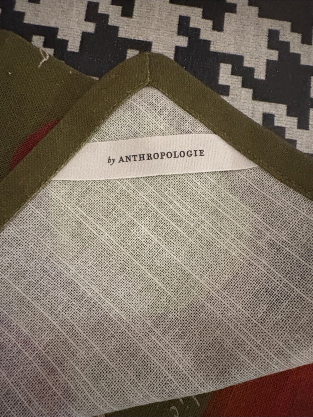 Anthropologie Olive Green Apple Print Kitchen Towel